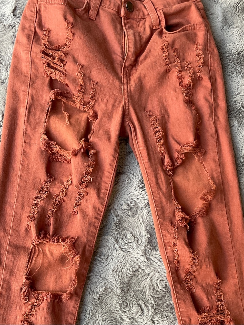 High Rise Ripped Jeans in Rust Orange - Picture 2 of 3